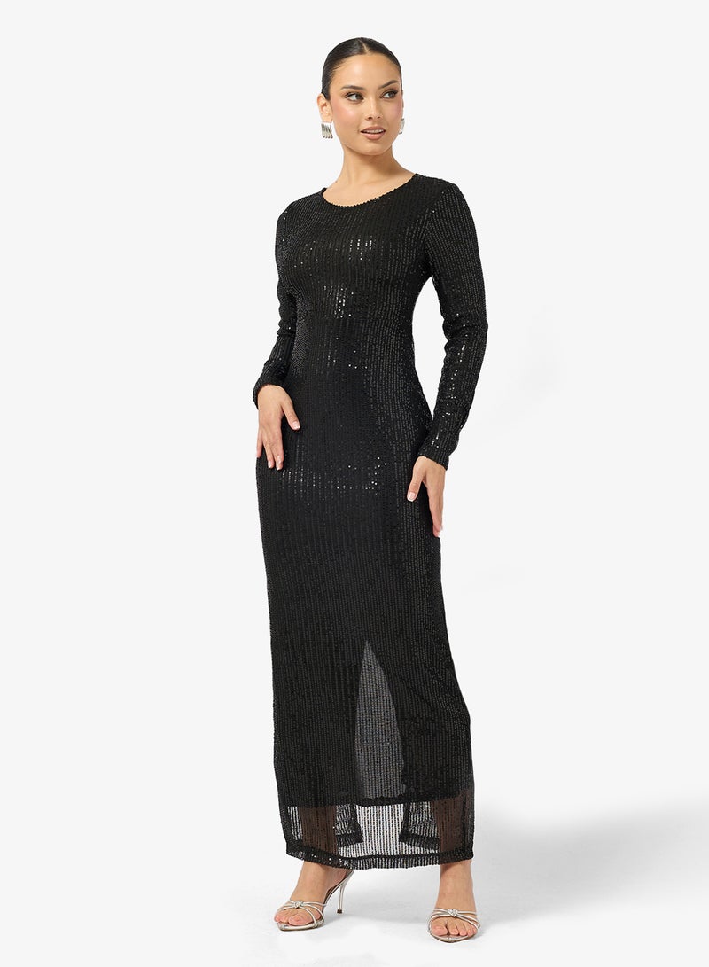 Ginger Sequin Embellished Evening Backless Dress - Image 4